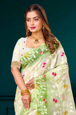 Thumbnail for Sangam Prints Green Cotton Blend Woven Work Traditional Saree - Dista