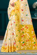 Thumbnail for Sangam Prints Yellow Cotton Blend Woven Work Traditional Saree - Dista
