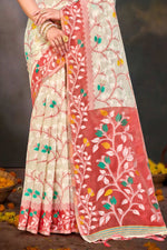 Thumbnail for Sangam Prints Red Cotton Blend Woven Work Traditional Saree - Dista