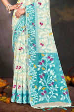 Thumbnail for Sangam Prints Sea Green Cotton Blend Woven Work Traditional Saree - Dista