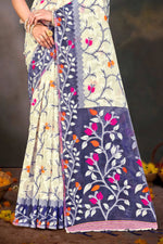 Thumbnail for Sangam Prints Violet Cotton Blend Woven Work Traditional Saree - Dista