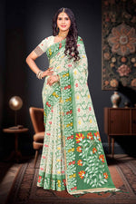 Thumbnail for Sangam Prints Dark Green Cotton Blend Woven Work Traditional Saree - Dista