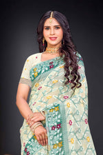 Thumbnail for Sangam Prints Mint Green Cotton Blend Woven Work Traditional Saree - Dista