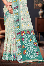 Thumbnail for Sangam Prints Mint Green Cotton Blend Woven Work Traditional Saree - Dista