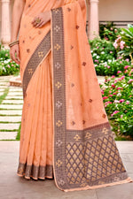 Thumbnail for Sangam Prints Peach Cotton Blend Woven Work Traditional Saree - Dista