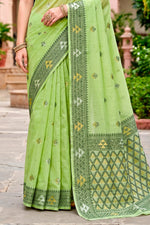 Thumbnail for Sangam Prints Green Cotton Blend Woven Work Traditional Saree - Dista