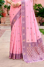 Thumbnail for Sangam Prints Pink Cotton Blend Woven Work Traditional Saree - Dista
