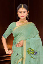 Thumbnail for Sangam Prints Mint Green Cotton Blend Woven Work Traditional Saree - Dista