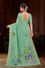 Thumbnail for Sangam Prints Mint Green Cotton Blend Woven Work Traditional Saree - Dista