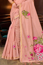 Thumbnail for Sangam Prints Dusty Peach Cotton Blend Woven Work Traditional Saree - Dista