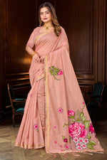 Thumbnail for Sangam Prints Dusty Peach Cotton Blend Woven Work Traditional Saree - Dista
