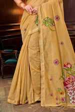 Thumbnail for Sangam Prints Beige Gold Cotton Blend Woven Work Traditional Saree - Dista