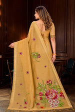 Thumbnail for Sangam Prints Beige Gold Cotton Blend Woven Work Traditional Saree - Dista