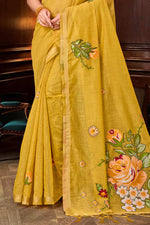 Thumbnail for Sangam Prints Haldi Yellow Cotton Blend Woven Work Traditional Saree - Dista
