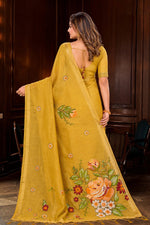 Thumbnail for Sangam Prints Haldi Yellow Cotton Blend Woven Work Traditional Saree - Dista