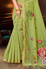 Thumbnail for Sangam Prints Green Cotton Blend Woven Work Traditional Saree - Dista