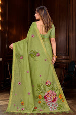 Thumbnail for Sangam Prints Green Cotton Blend Woven Work Traditional Saree - Dista