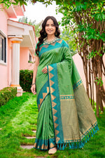 Thumbnail for Sangam Prints Leaf Green Silk Woven Work Traditional Saree - Dista