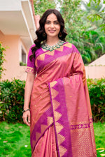 Thumbnail for Sangam Prints Rose Pink Silk Woven Work Traditional Saree - Dista