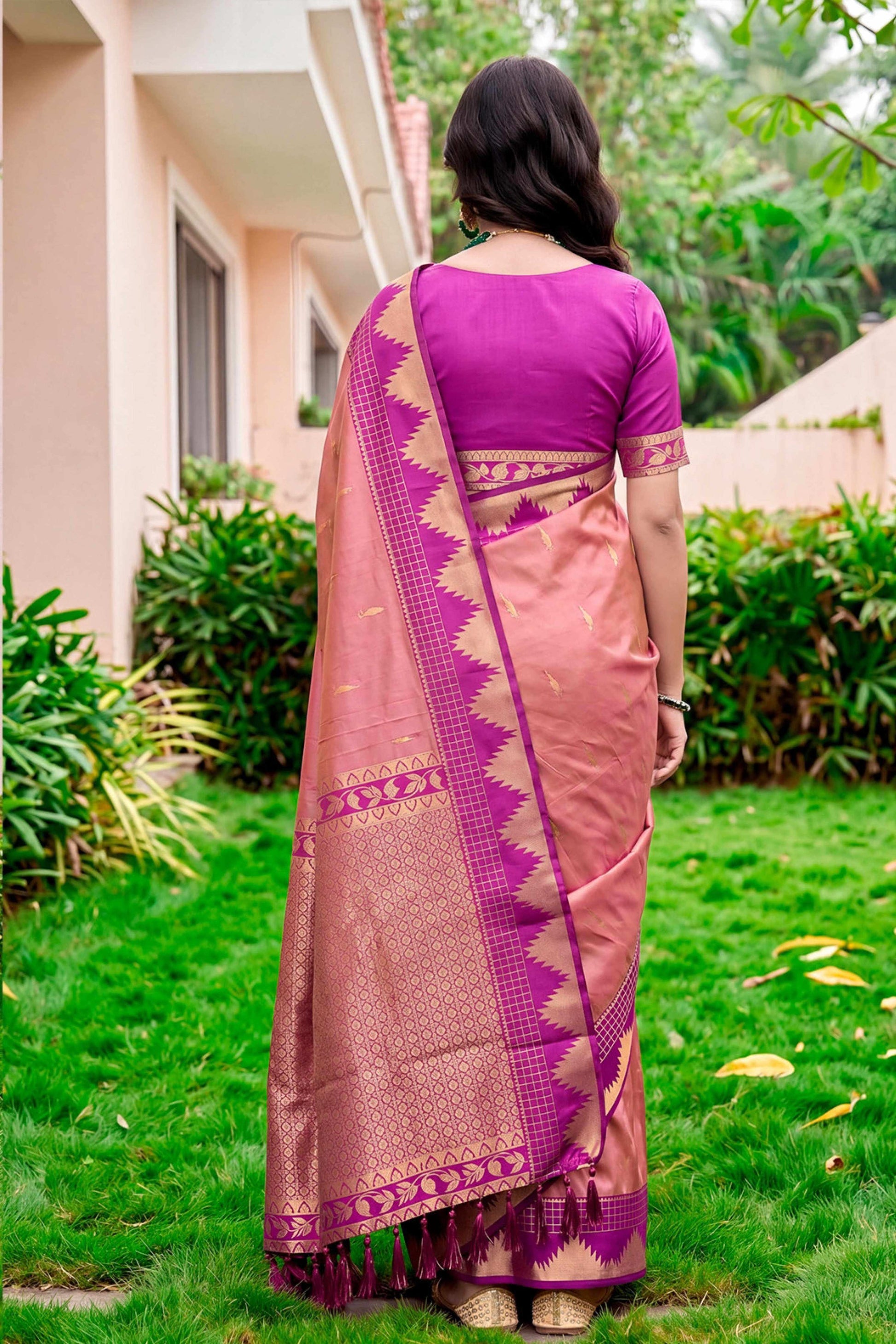 Sangam Prints Rose Pink Silk Woven Work Traditional Saree - Dista