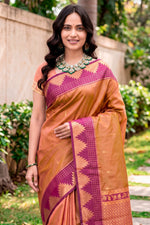 Thumbnail for Sangam Prints Copper Brown Silk Woven Work Traditional Saree - Dista