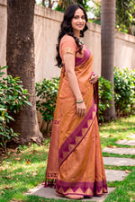 Thumbnail for Sangam Prints Copper Brown Silk Woven Work Traditional Saree - Dista