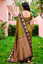 Thumbnail for Sangam Prints Dark Olive Green Silk Woven Work Traditional Saree - Dista