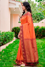 Thumbnail for Sangam Prints Bright Orange Silk Woven Work Traditional Saree - Dista