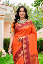 Thumbnail for Sangam Prints Bright Orange Silk Woven Work Traditional Saree - Dista