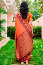 Thumbnail for Sangam Prints Bright Orange Silk Woven Work Traditional Saree - Dista