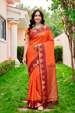 Thumbnail for Sangam Prints Bright Orange Silk Woven Work Traditional Saree - Dista