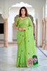 Sangam Prints Parrot Green Cotton Blend Woven Work Traditional Saree - Dista