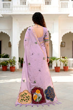 Thumbnail for Sangam Prints Lavender Cotton Blend Woven Work Traditional Saree - Dista