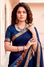 Thumbnail for Sangam Prints Navy Blue Cotton Blend Woven Work Traditional Saree - Dista