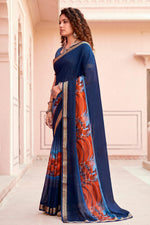 Thumbnail for Sangam Prints Navy Blue Cotton Blend Woven Work Traditional Saree - Dista