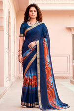 Thumbnail for Sangam Prints Navy Blue Cotton Blend Woven Work Traditional Saree - Dista