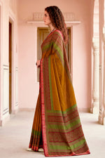 Thumbnail for Sangam Prints Mustard Cotton Blend Woven Work Traditional Saree - Dista