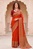 Sangam Prints Rust Orange Cotton Blend Woven Work Traditional Saree - Dista