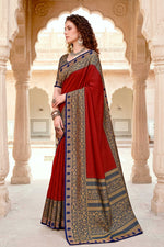 Thumbnail for Sangam Prints Crimson Red Cotton Blend Woven Work Traditional Saree - Dista