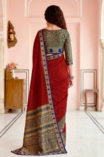 Thumbnail for Sangam Prints Crimson Red Cotton Blend Woven Work Traditional Saree - Dista