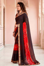 Thumbnail for Sangam Prints Chocolate Brown Cotton Blend Woven Work Traditional Saree - Dista