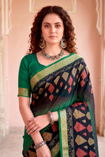 Thumbnail for Sangam Prints Bottle Green Cotton Blend Woven Work Traditional Saree - Dista