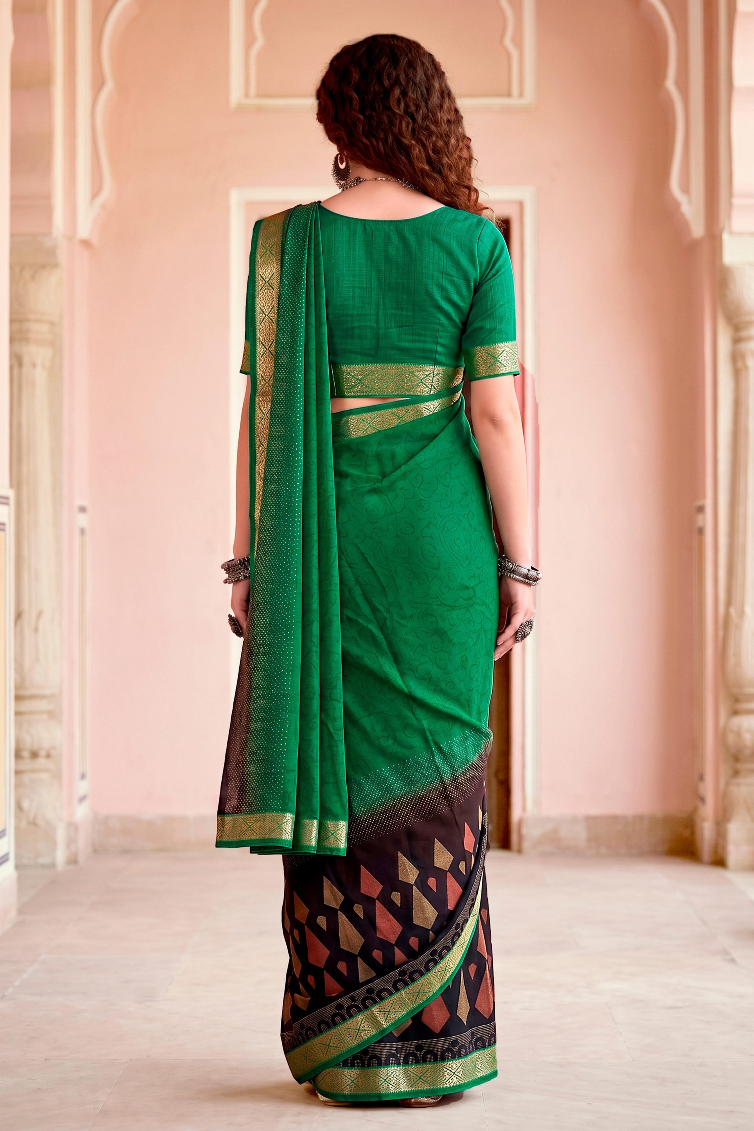 Sangam Prints Bottle Green Cotton Blend Woven Work Traditional Saree - Dista