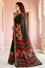 Thumbnail for Sangam Prints Dark Green Cotton Blend Woven Work Traditional Saree - Dista
