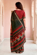 Thumbnail for Sangam Prints Dark Green Cotton Blend Woven Work Traditional Saree - Dista