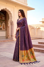 Thumbnail for Sangam Prints Violet Cotton Blend Woven Work Traditional Saree - Dista