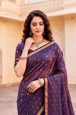 Thumbnail for Sangam Prints Violet Cotton Blend Woven Work Traditional Saree - Dista