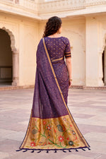 Thumbnail for Sangam Prints Violet Cotton Blend Woven Work Traditional Saree - Dista