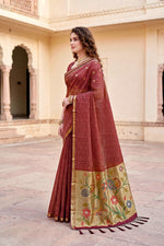 Thumbnail for Sangam Prints Maroon Cotton Blend Woven Work Traditional Saree - Dista