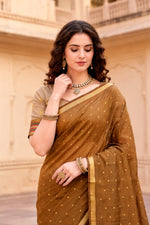 Thumbnail for Sangam Prints Mustard Brown Cotton Blend Woven Work Traditional Saree - Dista